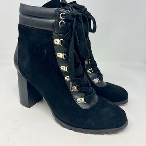 WHBM Becca Combat Boots Womens US 9M Black Suede Lace Up Block Heel